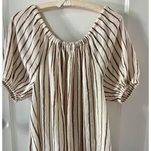 ULLA JOHNSON boho Blouse in Cream Rose Gold Metallic Stripe - Size 6